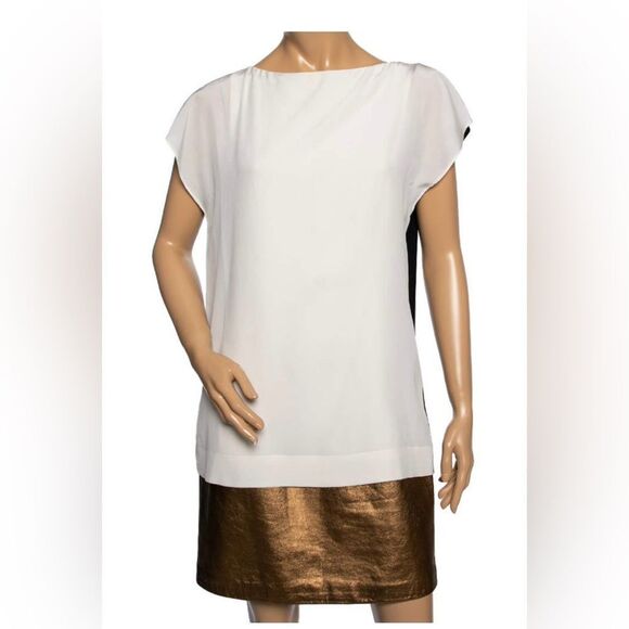 NWT Gucci Chic White /Gold/Black leather detailed Dress, IT40 (US4) - Picture 1 of 14